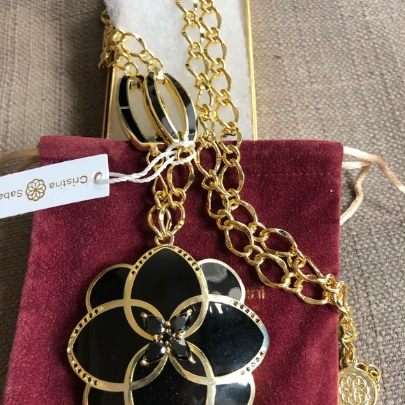 Cristina Sabatini Peonia Flower Black CZ Necklacr - Picture 2 of 8